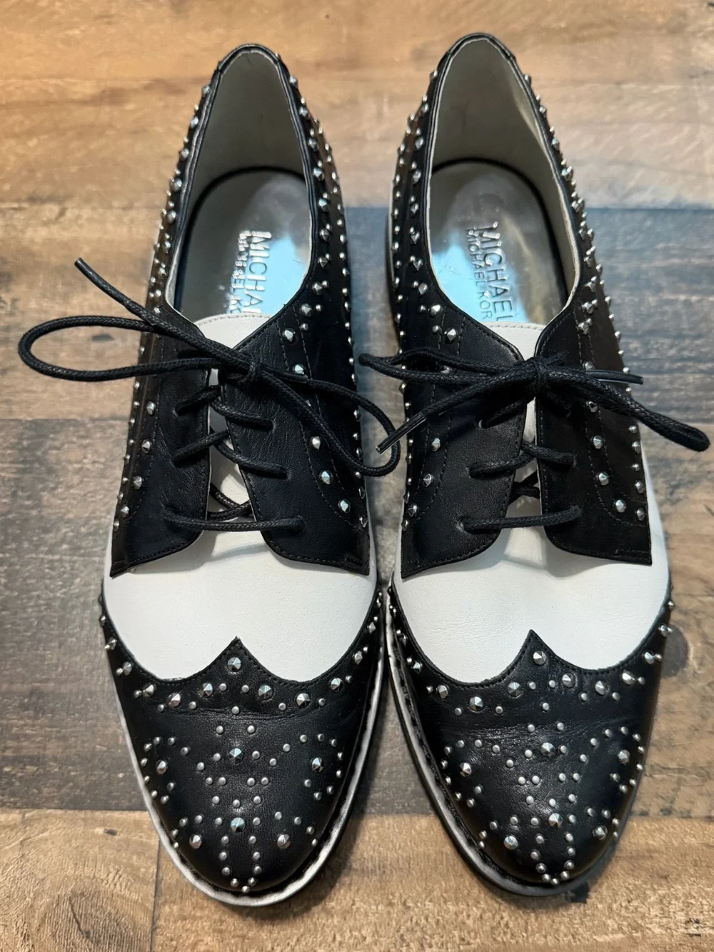 Michael Kors ‘Sophie’ Black & White Studded Leather Oxfords